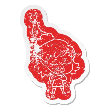Noel Baba ha giyen bir elf kızın güzel karikatür sıkıntılı etiket