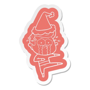 Noel Baba şapkası giyen ağlayan dans ilginç çizgi film etiketi