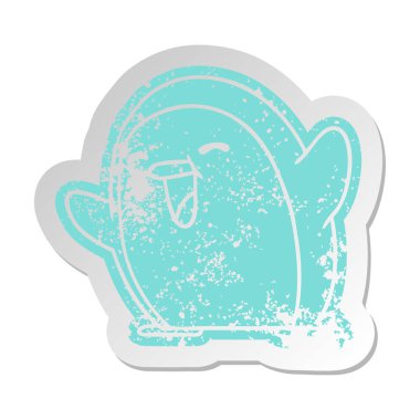 sıkıntılı eski çizgi film etiketi kawaii bir sevimli penguen