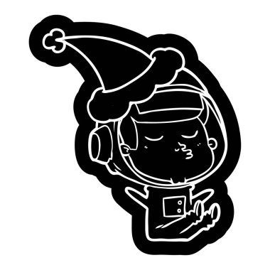 santa şapka takıyor kendine güvenen bir astronotun ilginç çizgi film simgesi