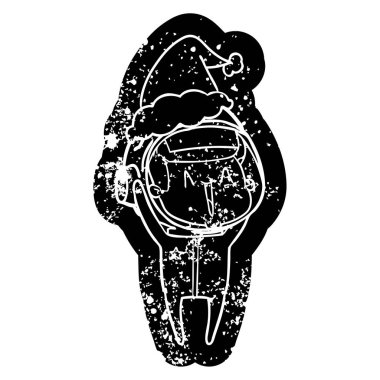 mutlu ilginç çizgi film simgesi Noel Baba şapkası giyen bir astronotun sıkıntılı