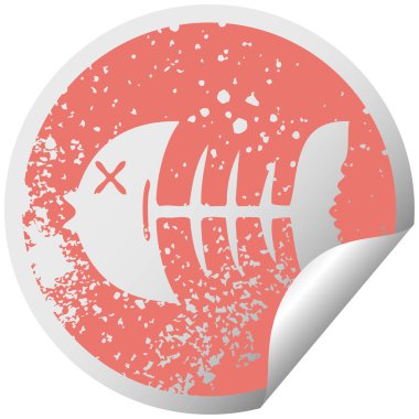 sıkıntılı dairesel peeling etiket ilginç sembolü ölü balık kemik