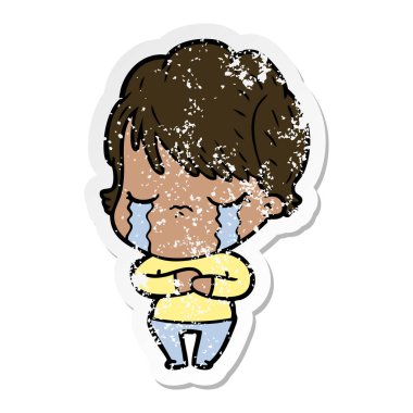 ağlayan bir karikatür kadının sıkıntılı etiket