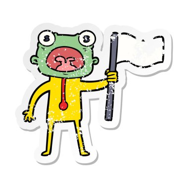 bir çizgi film garip yabancı bayrak ile sıkıntılı etiket