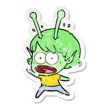 bir çizgi film şok uzaylı kızın sıkıntılı etiket