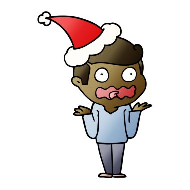 el tamamen vurguladı Noel Baba şapkası giyen bir adamın degrade çizgi film çekilmiş