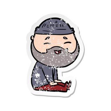 karikatür mutlu bir sakallı adamın sıkıntılı etiket