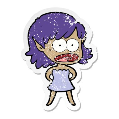 bir çizgi film şok elf kızın sıkıntılı etiket