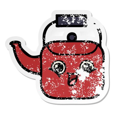 sevimli çizgi Kettle sıkıntılı etiket