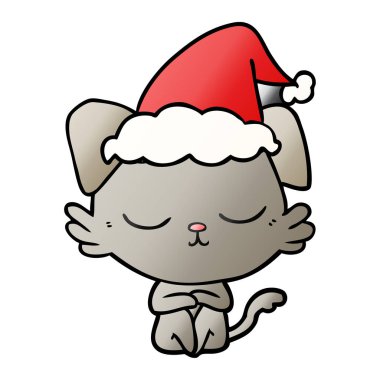 Noel Baba şapkası giyen bir köpek sevimli gradyan çizgi