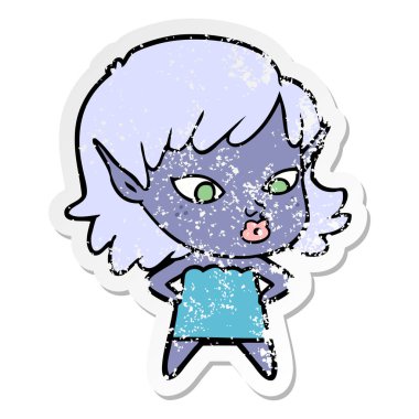 bir güzel karikatür elf kızın sıkıntılı etiket