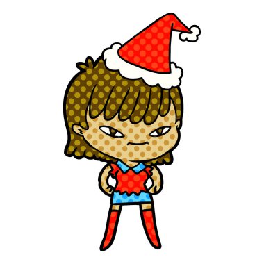 Noel Baba şapkası giyen bir kadın çizgi roman tarzı gösteren resim