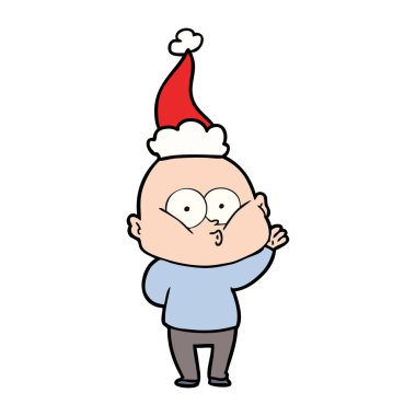 çizgi çizme giyen Noel Baba şapkası bakarak bir kel adamın el çekilmiş