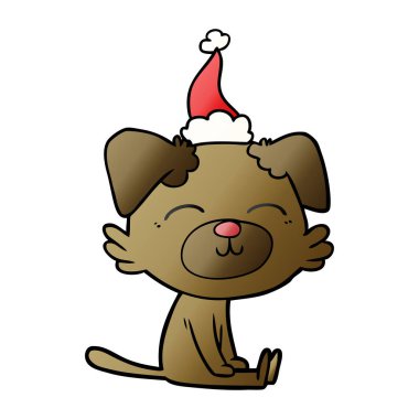 Noel Baba şapkası giyen bir köpek degrade çizgi film el çekilmiş