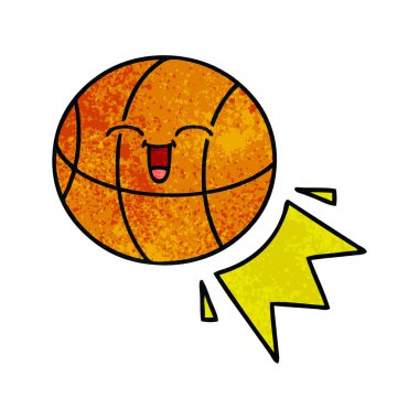 Retro grunge doku karikatür bir basketbol