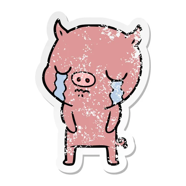 Autocollant Affligé Cochon Dessin Animé Pleurant — Image vectorielle