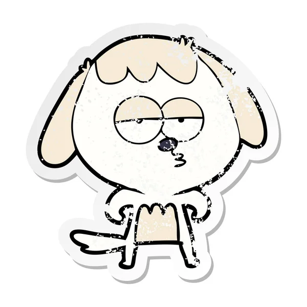 Distressed Sticker Cartoon Bored Dog — Stock Vector