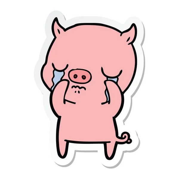 Autocollant Cochon Dessin Animé Pleurant — Image vectorielle