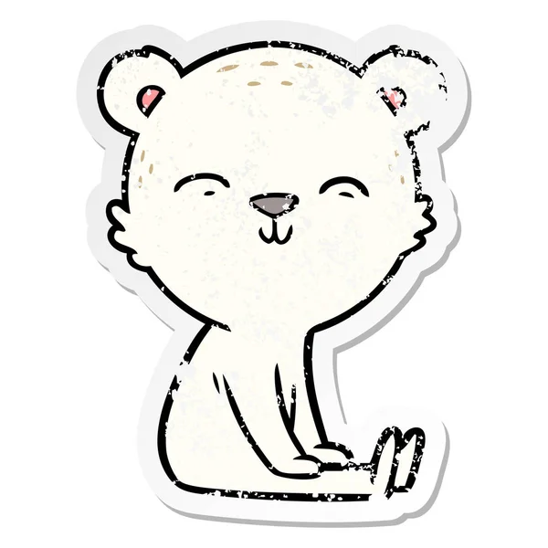 Verontruste Sticker Van Een Happy Cartoon Ijsbeer Zittend — Stockvector