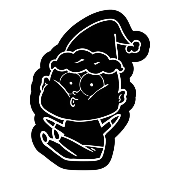 Ícone de desenho animado de um homem careca olhando usando chapéu de Papai Noel — Vetor de Stock
