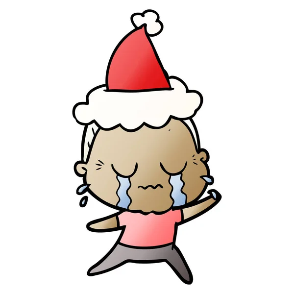 Gradient cartoon of a crying old lady wearing santa hat — Stock Vector