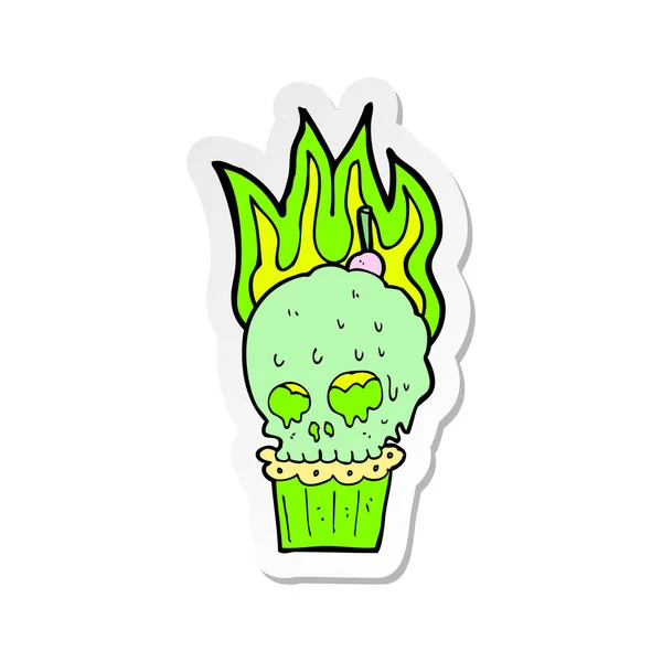 Sticker Cartoon Spooky Skull Cupcake — Stock Vector
