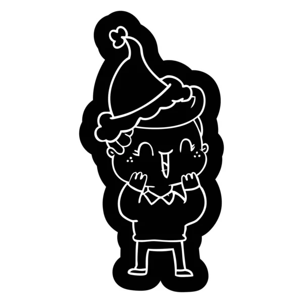 Icône de dessin animé d'un garçon riant portant un chapeau de Père Noël — Image vectorielle