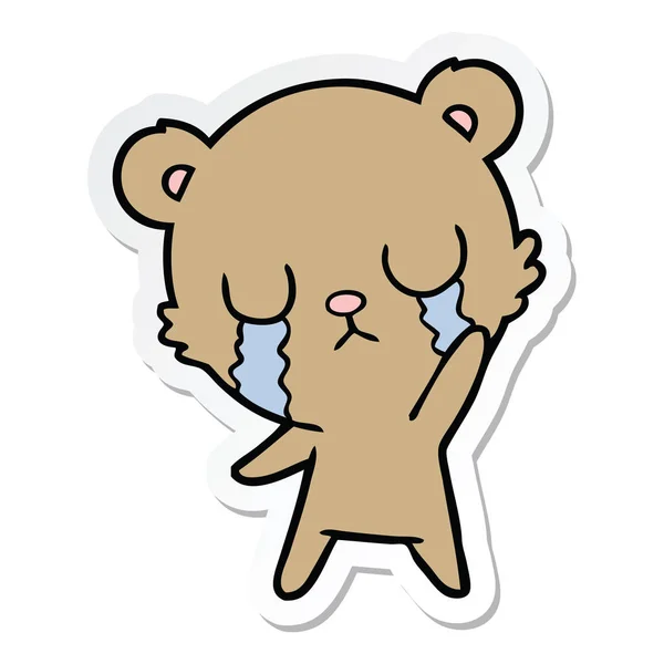 Aufkleber eines weinenden Cartoon-Bären winkt — Stockvektor