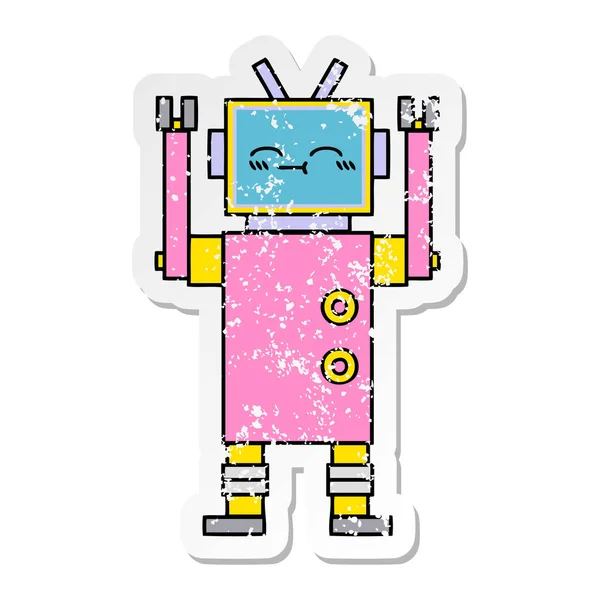 Pegatina Angustiada Lindo Robot Dibujos Animados — Vector de stock