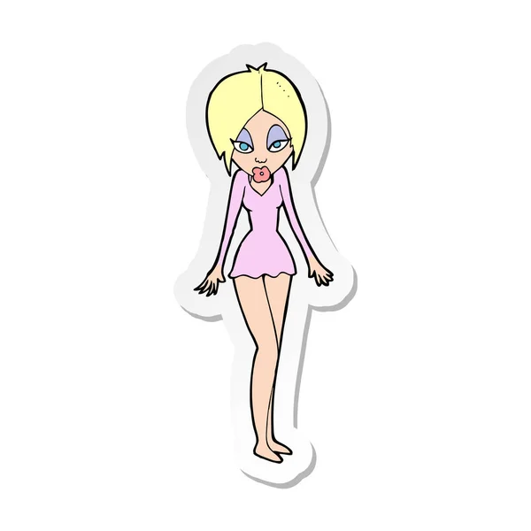 Sticker Cartoon Woman Short Dress — Stock Vector