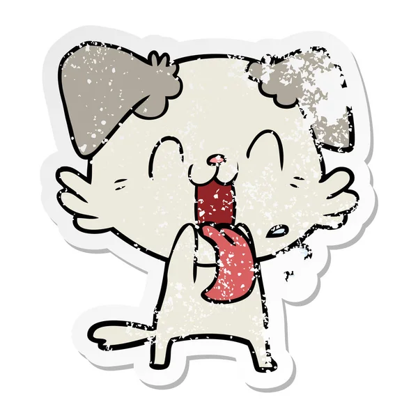 distressed sticker of a cartoon panting dog