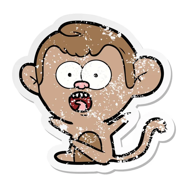 Distressed Sticker Cartoon Shocked Monkey — Stock Vector