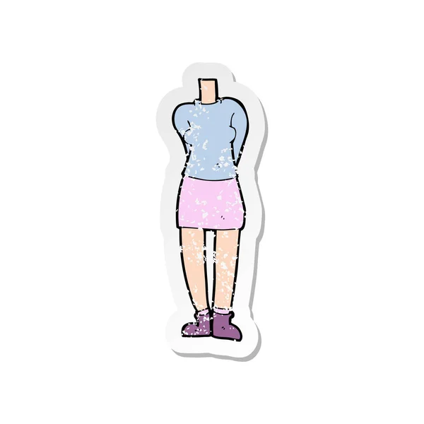 Pegatina retro angustiado de un cuerpo femenino de dibujos animados — Vector de stock