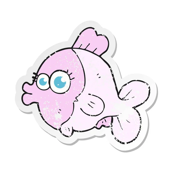 Retro-Aufkleber eines lustigen Cartoon-Fisches mit großen hübschen — Stockvektor