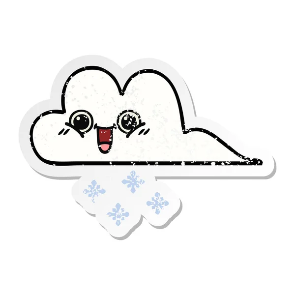 Pegatina angustiada de una linda nube de nieve de dibujos animados — Vector de stock