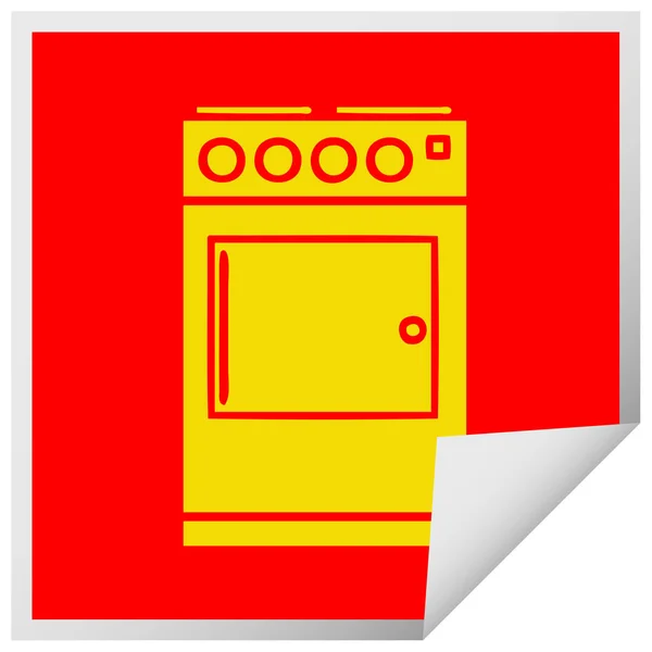 Square Peeling Sticker Cartoon Oven Cooker — Stock Vector