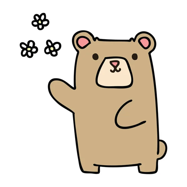 Mão Desenhada Peculiar Urso Dos Desenhos Animados Flores —  Vetores de Stock