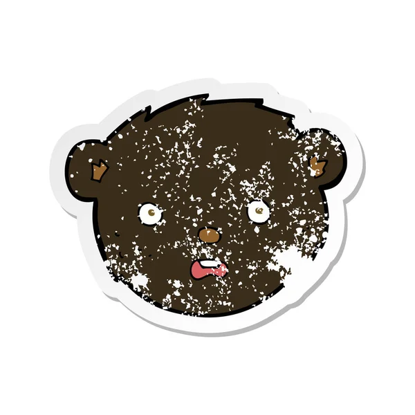 Retro Adesivo Angosciato Cartone Animato Faccia Orso Nero — Vettoriale Stock