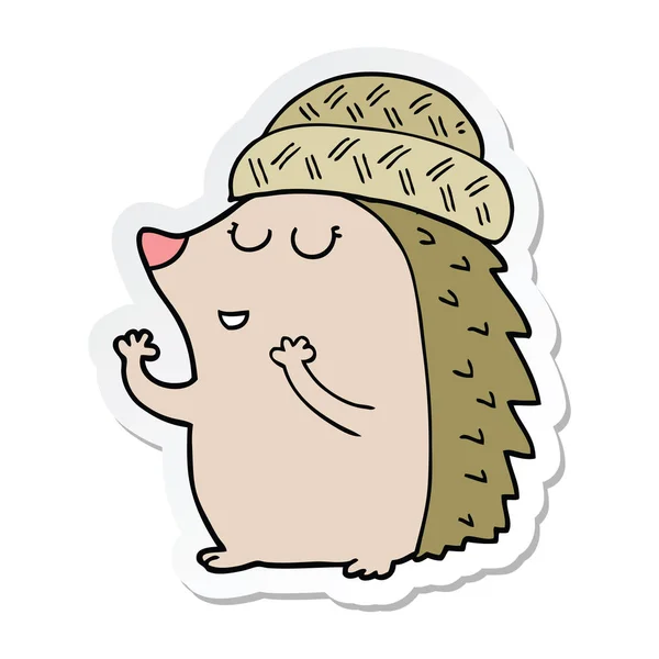 Sticker Cartoon Hedgehog Wearing Hat — Stock Vector