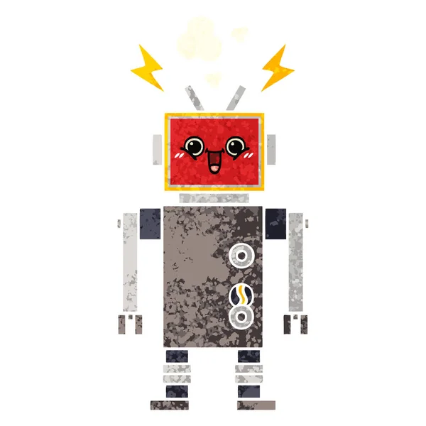 Retro Illustration Style Cartoon Happy Robot — Stock Vector