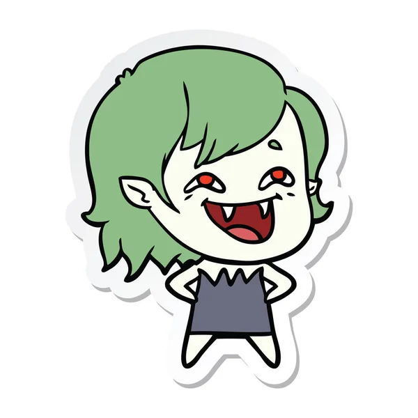 Sticker Cartoon Laughing Vampire Girl — Stock Vector