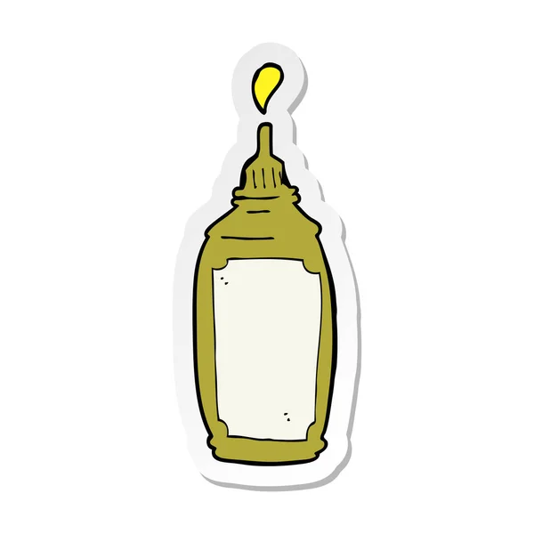 Adesivo di una bottiglia di senape cartone animato — Vettoriale Stock