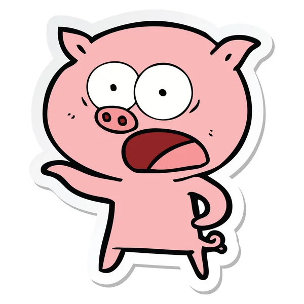 Autocollant d'un cochon de dessin animé criant — Image vectorielle