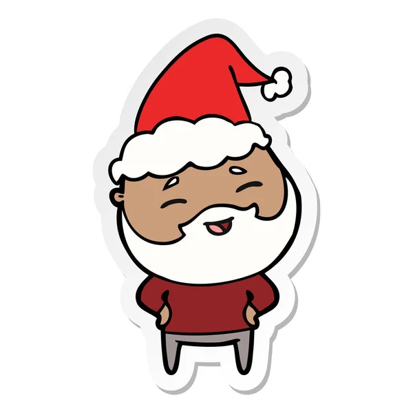 Χέρι Σκίτσο Αυτοκόλλητο Ευτυχισμένο Γενειοφόρος Άνδρας Φοράει Καπέλο Santa — Διανυσματικό Αρχείο