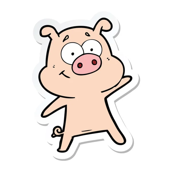 Sticker Happy Cartoon Pig — Stock Vector