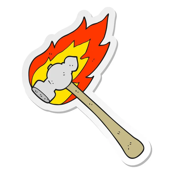 Sticker van een cartoon vlammende hamer — Stockvector