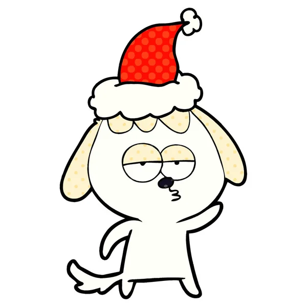Hand Drawn Comic Book Style Illustration Bored Dog Wearing Santa — Stock Vector