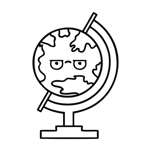 Line Drawing Cartoon Globe World — Stock Vector