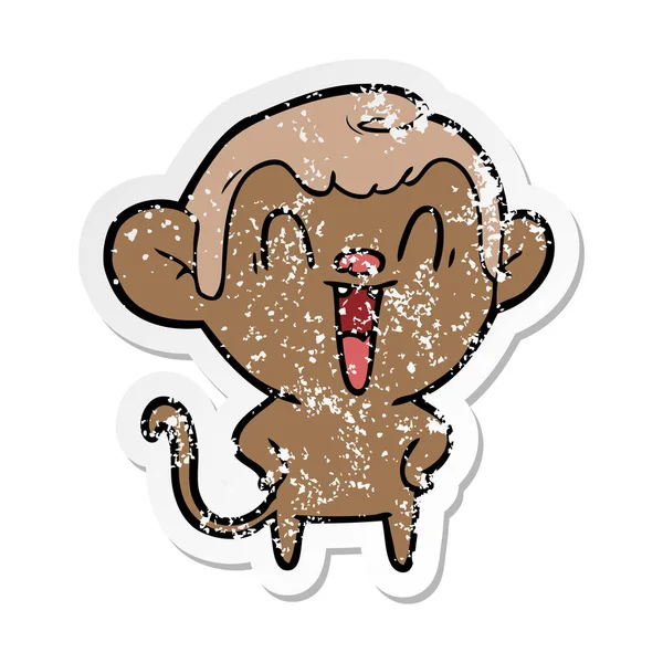 Distressed Sticker Cartoon Laughing Monkey — Stock Vector