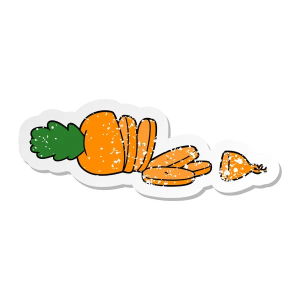 Distressed Sticker Cartoon Carrot Chopped — Stock Vector